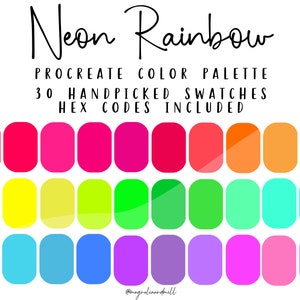 Neon Rainbow Procreate Color Palette: 30 Swatches (Digital Download)