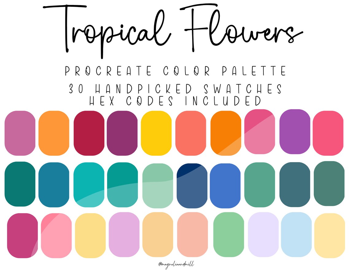 Tropical Flowers Procreate Color Palette Bright Floral Palette