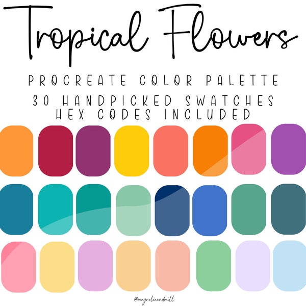 Tropical Flowers Procreate Color Palette | Bright Floral Palette | Canva Branding Palette | Adobe Illustrator Palette | HEX Codes Included