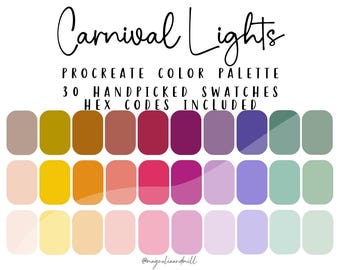 Kleurenpalet Carnival Lights: 30 stalen met HEX-codes (digitale download)