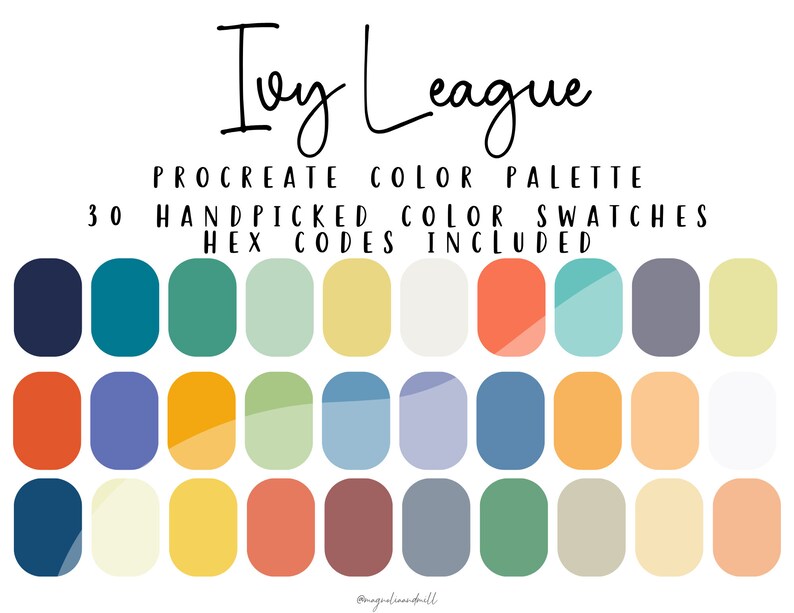 Ivy League Procreate Color Palette HEX Codes Included 30 Handpicked ...