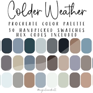 Colder Weather Procreate Color Palette | 30 Color Swatches | Winter Inspired Color Palette | Cool Colors | Graphic Design | Digital Art