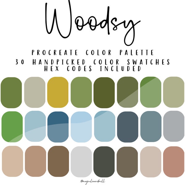 Woodsy Procreate Color Palette | Canva Palette | Landscape Palette | Woodland Palette | Earthtones | Nature Palette | HEX Codes Included