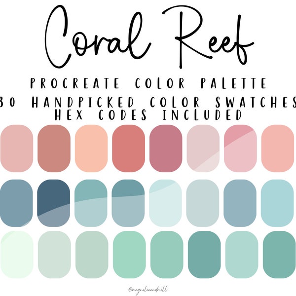 Coral Reef Procreate Color Palette | HEX Codes Included | 30 Handpicked Swatches |