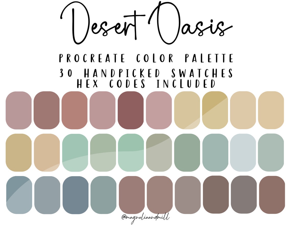 Oasis Color Tips Desert Oasis Procreate Color Palette: 30 Boho Swatches (digital ...