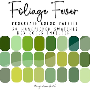 Foliage Fever Procreate Color Palette: 30 Green Shades (Digital Download)