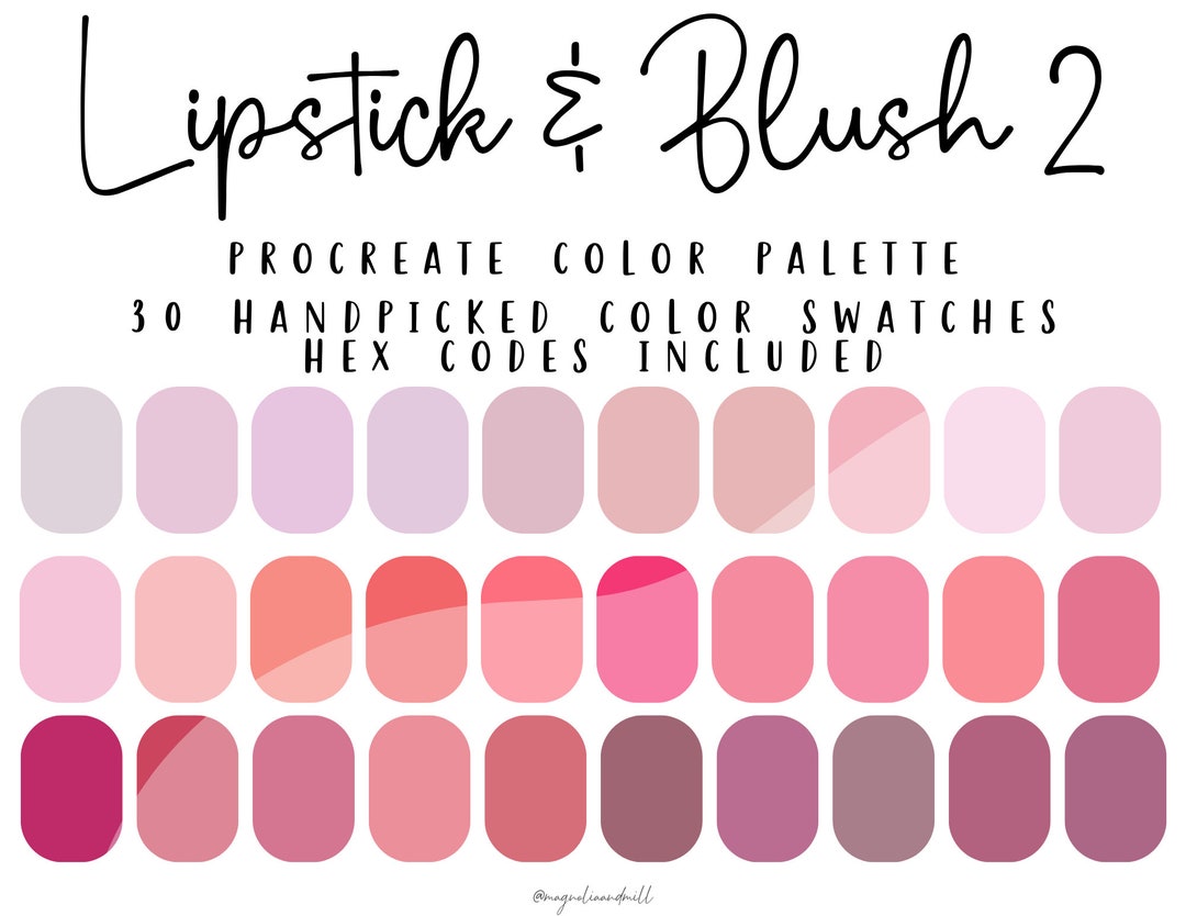 Lipstick & Blush 2 Procreate Color Palette HEX Codes Etsy