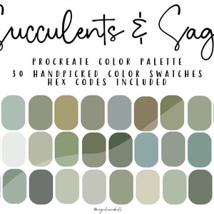 Vetplanten en salie Procreate kleurenpalet | Groen kleurenpalet | Bloemenpalet | Boho-branding | Natuurpalet | HEX-codes inbegrepen