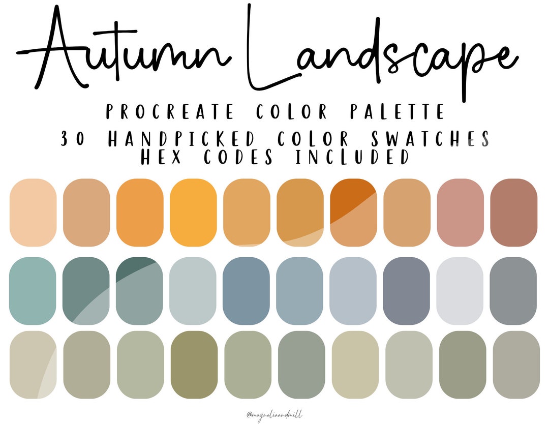 Autumn Landscape Procreate Color Palette | HEX Codes Included | 30 ...