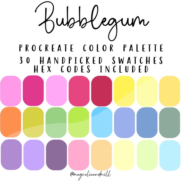 Bubblegum Procreate Color Palette | 30 Color Swatches | Rainbow Color Palette | Bright Color Inspiration | Graphic Design | Digital Art