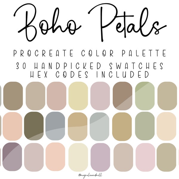 Boho Petals Procreate Color Palette | Neutral Palette | Floral Palette | Boho Branding | Canva | HEX Codes Included