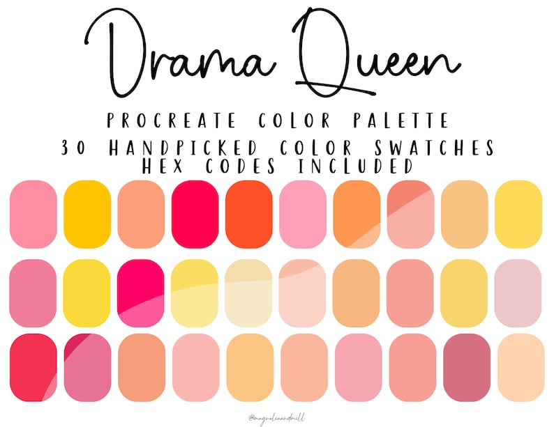 Drama Queen Procreate Color Palette HEX Codes Included Hot Pink Palette