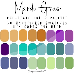 Mardi Gras-kleurenpalet: 30 stalen voor procreate (digitale download)