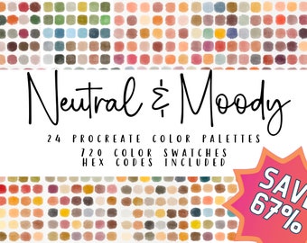 Pacchetto palette colori Procreate Neutral & Moody: 720 campioni (download digitale)