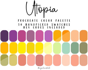 Utopia Procreate Color Palette | HEX Codes | Fantasy Color Palette | Adobe Photoshop | Branding Palette | Vivid Color Palette | Canva Colors