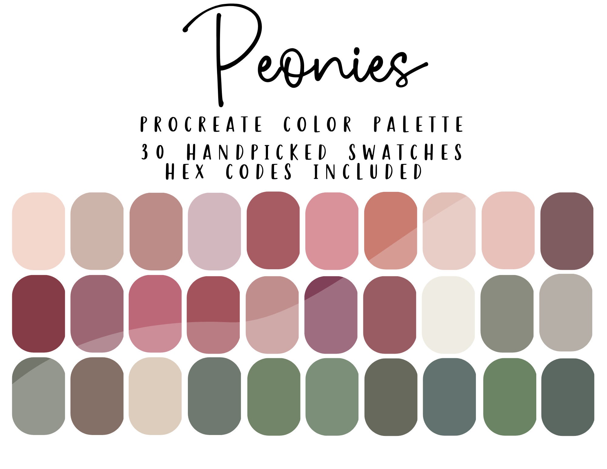 Peonies Procreate Color Palette HEX CODES Canva Photoshop Floral ...