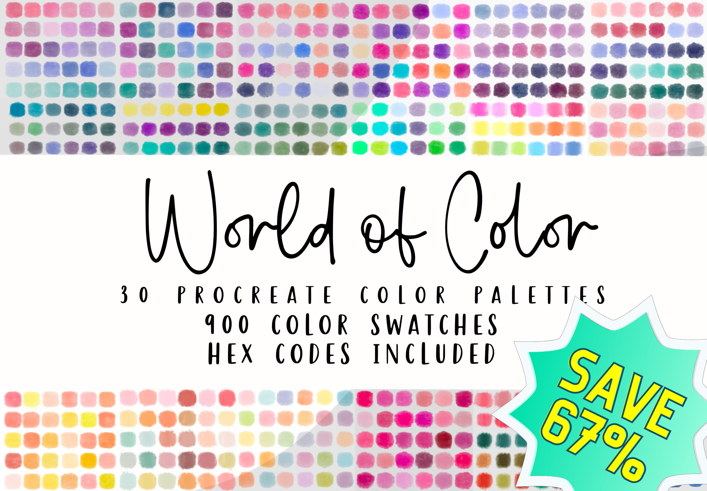 World of Color Procreate Palette Bundle – 30 Palettes, 900 Swatches + HEX Codes