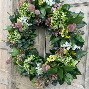 Summer meadow wreath Pink lemon white floral wreath Front door wreath Uk Spring summer bright flower wreath Housewarming gift wreath image 2