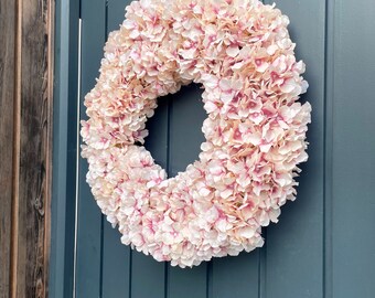 Pink hydrangea door wreath | Artificial ladies birthday gift | Faux floral wreath | Pink floral | 50cm 40cm hydrangea  | housewarming