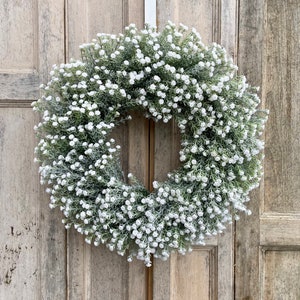 White gypsophila door wreath | Faux 40cm | Baby’s breath wreath | Artificial UK | Ladies birthday gift | Neutral door decor