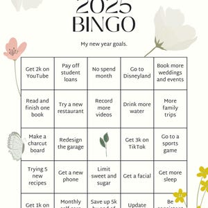 2025 VISION BOARD BINGO - Floral Aesthetics