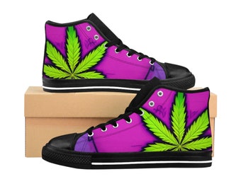 Pot Leaf Shoes, Pink & Green Graffiti, Women's Classic Sneakers