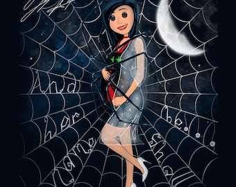 En haar naam zal zijn... - fysieke glansafdruk | digitale illustratie | Coraline | Andere moeder | Spookachtige kunst | inkjetprint | Spinnen