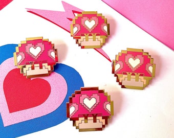 Loveshroom - emaille pin | Super Mario Mushroom | inschakelen | Mario Kart | Nintendo | Princess Peach-paddenstoel