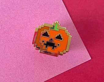 Pixel Kürbis - Emaille Pin | Halloween | harte Emaille Pins | Kürbis | Gruselzeit | Herbst | Halloween-Stifte | Mini-/Füllnadeln