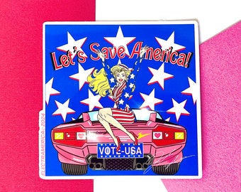 Laten we Amerika redden!- vinylsticker | laptopsticker | sticker waterfles | patriottisch | Esthetiek uit de jaren 80 | VS | Amerikaanse pop | Miss America