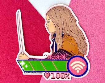 M3GAN Level-Up: vinylsticker | nostalgie van videogames | laptopsticker | sticker waterfles | Blumhouse | verschrikking | M3GAN-pop | Halloween