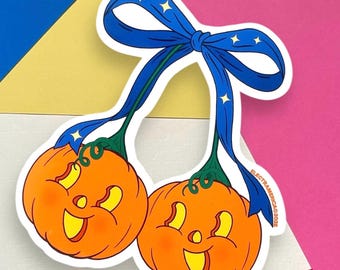 Cherubijnpompoenen - vinylsticker | lantaarns| laptopsticker | Halloween | flirt | spookachtig | trick or treat | kersen
