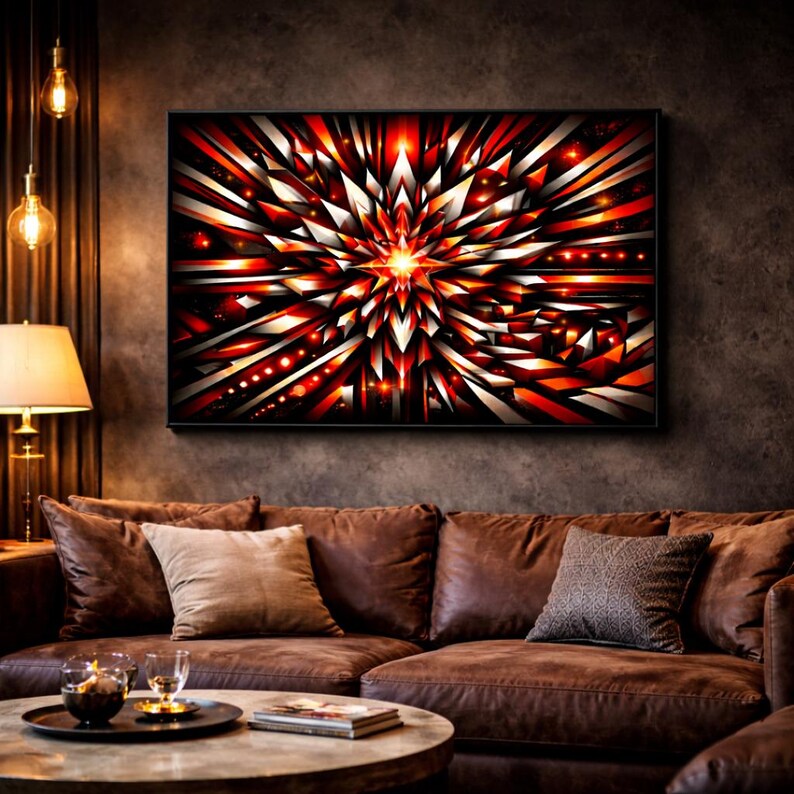 Abstract Red Black Wall Art - Modern Geometric Framed Poster - Luxury ...