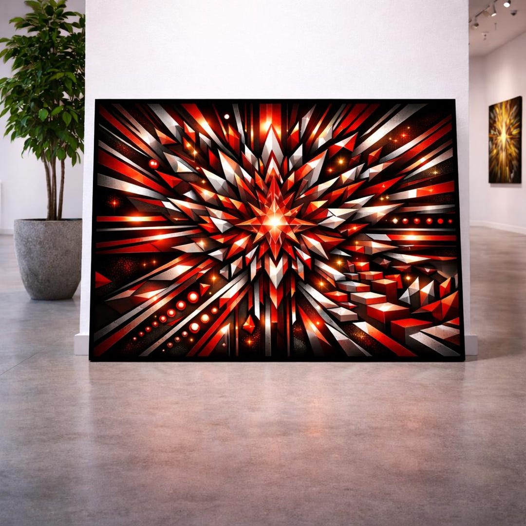 Abstract Red Black Wall Art - Modern Geometric Framed Poster - Luxury ...
