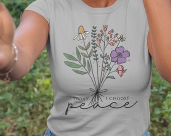Choose Peace Vintage Floral Tee made with Specially Spun Fibers, Rib Knit Collar and Knitted in One Piece Reducing Fabric Waste
