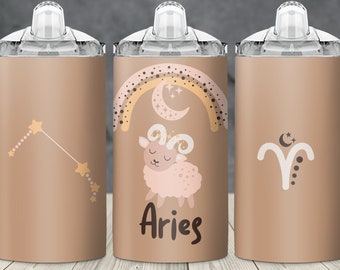 Personalized Zodiac Sippy Cups with Interchangeable Lid for Milestone, Long-Lasting Image, Easy to Clean, Gifts for Kids, Boho Style Design