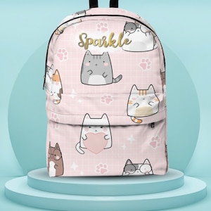 Sac à dos personnalisé pour la rentrée des classes avec chat kawaii, imperméable et résistant aux déchirures pour une durabilité et un confort de transport toute la journée, look classique