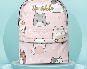 CBETF Cute Cat Backpack For Kids - 16 Inch Rainbow Kitten Print School Bag, Large Capacity For Elementary School