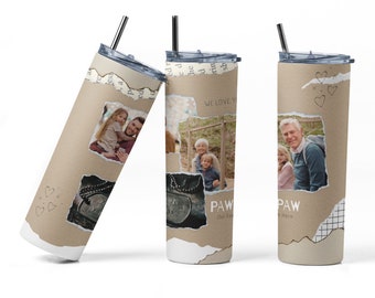 Dad or Pawpaw Photo Tumblers, Personalized Gift,  Honor Icons, Gifts from the Heart, Gift Box & Tulle Bow Included, Tight Grip Lid and Straw