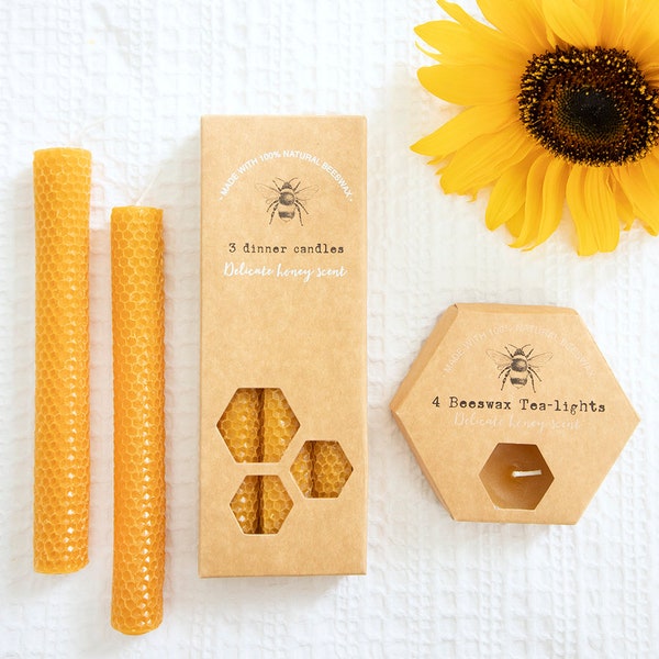 100% Beeswax Candles x 3 - Lightly Honey Scented