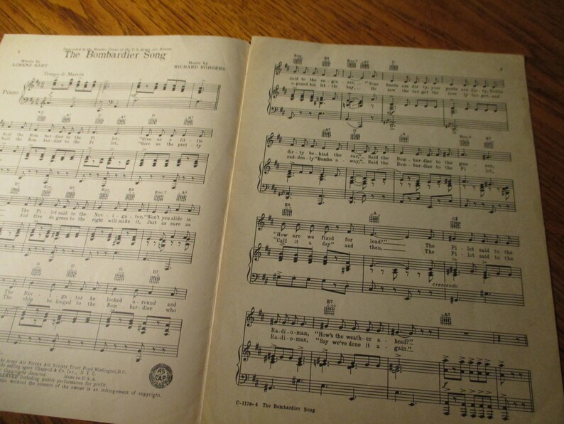 1940's Military Sheet Music THE BOMBARDIER SONG Richard Etsy