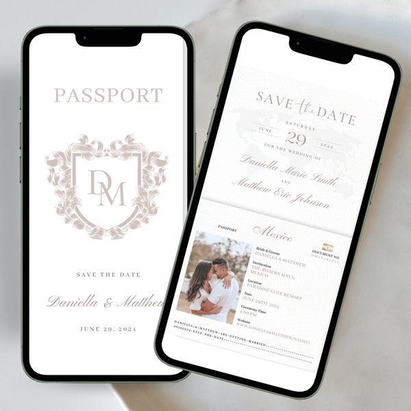 Save The Date Passport Invitation, Save The Date, Save The Date Invitation, Personalised Save The Date Invite, Electronic Save The Date