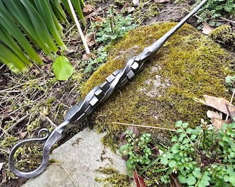 Hand Forged Steel Wand: Twisted Handle, Scrollwork Design