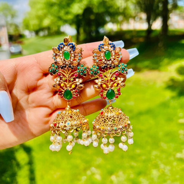 Indian Multicolor Earring/Jhumka/Bollywood style/traditional/Pakistani Jewelry/wedding jewelry/