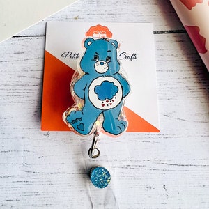 Grumpy Bear Badge Reel , Blue bear, free shipping image 1