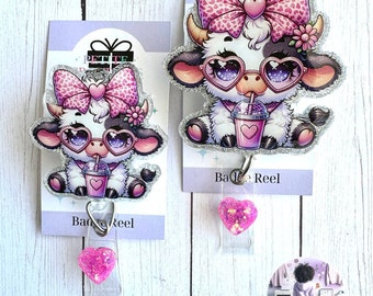 Pink Cow Badge Reel, Cow lovers, Nurse Badge Reel, Pediatric, Animal,