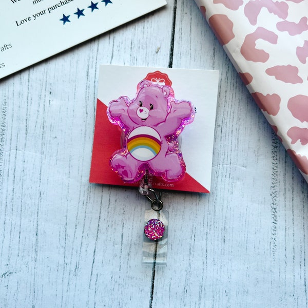 Cheer Pink Bear Badge Reel