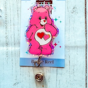 Pink Bear Badge Reel, Love Badge Reel Pre-Order Ship 2/17/24