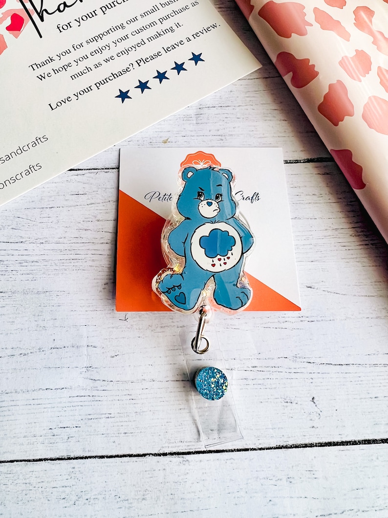 Grumpy Bear Badge Reel , Blue bear, free shipping image 2