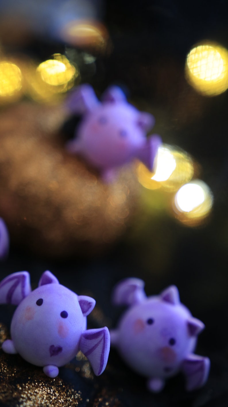 Kawaii Bat Spooky Purple Cute Mini Figurine Halloween Charm Etsy